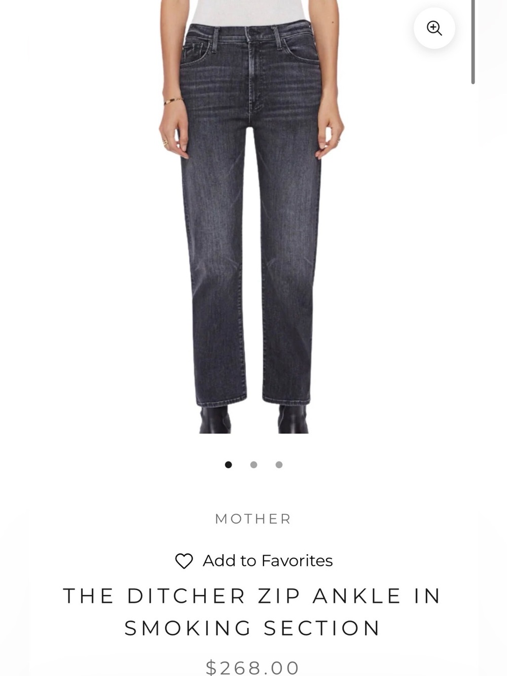 MOTHER The Ditcher Zip Ankle Jeans in Smoking Section Black-Gray